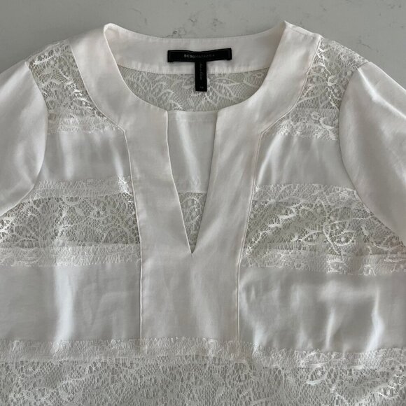 BCBGMaxAzria Erid Gardenia VNeck Lace Cover Up Adjustable Sleeve Cream Sz XS - Picture 11 of 16